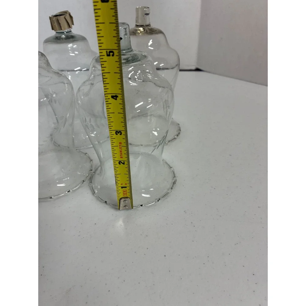 Vintage Etched Laurel Leaf Glass Peg Votive Candle Cup Holders Set of 4 Clear